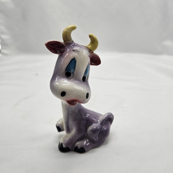 Other - Vtg. Nasco Purple Sitting Cow Cartoon Figurine Single Salt and Pepper Shaker